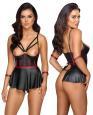 Set intimo 2 pezzi in tessuto nero opaco con polsini.