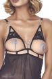 CLAEA - Chemise nera seno nudo con ornamenti.