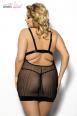 SOLANGE - Chemise nera in tulle con inserti in satin.