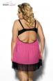 CARINOLA - Babydoll in tulle rosa e satin nero con volants.