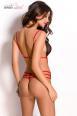 DIVINA - Body in pizzo floreale rosso con coppe in tulle nero.