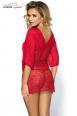 LORNA - Camicia da notte rossa in tulle con ricami floreali.