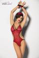 ELTERO - Body rosso in tulle con stringhe, mascherina e polsini.