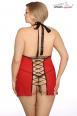 Dharma - Chemise rossa e nera con frange e stringatura posteriore.