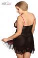 GIA - Babydoll in tulle con pizzo nero/fucsia + perizoma.