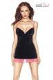 Rackel - Chemise in velluto nero, aperta dietro con rifiniture rosa.