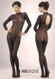Catsuit nera a maniche lunghe con colletto.