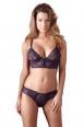 Completino reggiseno e slip viola con chiusure frontali.