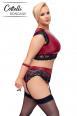 Set bondage in pizzo nero e tessuto rosso.