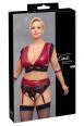 Set bondage in pizzo nero e tessuto rosso.