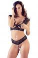 Completo intimo in pizzo con anelli e strass.