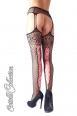 Collant a rete, effetto reggicalze, con stringatura rosa.