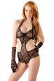 Body in pizzo e microrete con guanti.