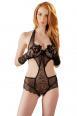 Body in pizzo e microrete con guanti.