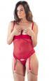 Body rosso in tulle e pizzo con coppe e cavallo removibili.