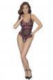 Body in tulle con ricami rossi in pizzo.