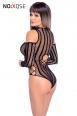 Body in rete con maniche lunghe ed intagli.