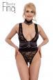 Body in pizzo e raso con catene e girocollo.