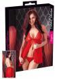 Babydoll rosso in microrete con coppe in pizzo.