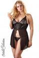 Babydoll in rete con coppe in pizzo.