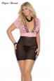 Chemise in tulle con ricami. Nero/rosa.