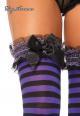 Leg Avenue: calze a righe con balza ricamata e fiocco.