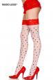 Music Legs: calze bianche con simboli carte e balza rossa.