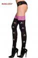 Music Legs: calze con teschi e balza in pizzo viola.