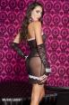 Music Legs: chemise in microrete con merletti e fiocco.