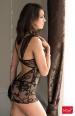 Softline - Chemise Ana in microrete lavorata + perizoma. Nero