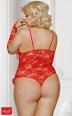 Softline - Body rosso in pizzo senza coppe con guanti Plus Size