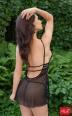 Babydoll in tulle e pizzo ricamato. Nero.