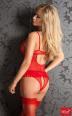 Corsetto in tulle e pizzo + slip. Rosso.