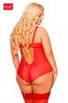 Body AMANDA in tulle e pizzo con stringhe incrociate. Rosso. Plus siz