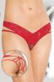 Softline - Slip in pizzo con stringhe e fiocco. Nero - Rosso