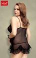 Sable - Chemise in tulle e pizzo con coppe aperte. Nero