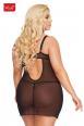Chemise ALDONA in tulle e pizzo. Nero. Plus size