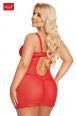 Chemise ALDONA in tulle e pizzo. Rosso. Plus size