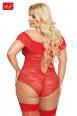 Body KAMILA in pizzo con volant in tulle. Rosso. Plus size