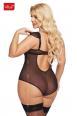 Body DORA in tulle e pizzo con coppe e cavallo aperti. Nero