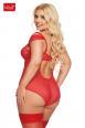 Body DORA in tulle e pizzo con coppe e cavallo aperti. Rosso