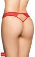 Tanga rosso in pizzo e tulle con aperture.