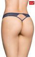 Tanga blu in pizzo e tulle con aperture.