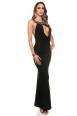 Abito lungo con scollo profondo e decorazioni sulla schiena. Nero