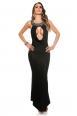 Abito lungo con scollo profondo e decorazioni sulla schiena. Nero