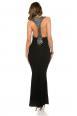 Abito lungo con scollo profondo e decorazioni sulla schiena. Nero