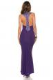 Abito lungo con scollo profondo e decorazioni sulla schiena. Viola