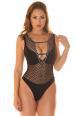 Body in rete con scollatura e decorazioni. Nero