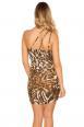 Mini abito monospalla con pietre decorative. Leopardato.
