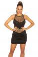 Mini abito in tessuto e rete. Nero.